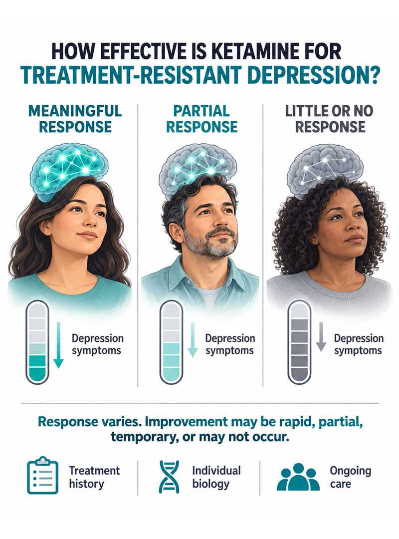 Ketamine Effectiveness and Safety Clinician discussing the effectiveness, limitations and risks of ketamine treatment for depression