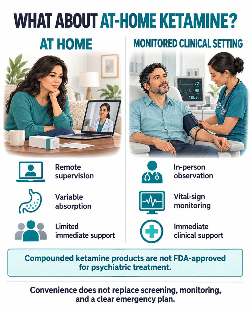 At-Home Ketamine Safety Considerations Patient reviewing at-home ketamine safety questions with a licensed medical professional
